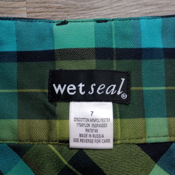 Y2K Green Plaid Silver Chain Mini Grunge Skirt - Picture 3 of 3